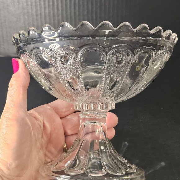 Antique US Glass, Kansas Pattern Jewel With Dewdrop Footed Compote Circa 1901 - Picture 3 of 12